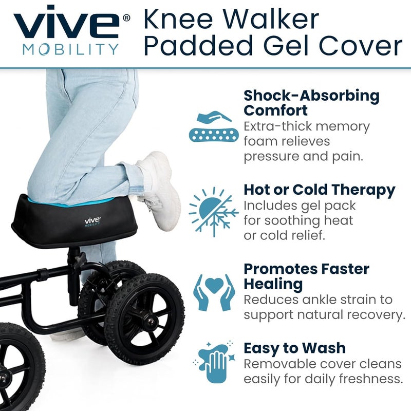 Vive Mobility Knee Walker Padded Gel Cover - Premium Comfort Gel Cushion, Accessory for Knee Scooters, Padded Accessories, Leg Cart Roller Improves Comfort During Injury, Fits Most Knee Trollys (Blue) - Image 2